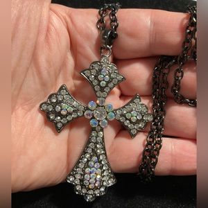 Crystal Avenue Large Aurora Borealis Rhinestone Cross Necklace